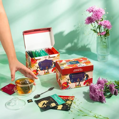 JMS We Create Smile Wellness Herbal Tea Collection – 20 Pyramid Tea Bags, 5 Flavours – Boosts Immunity, Health & Relaxation – Green Tea, Chamomile, Hibiscus, Cinnamon, Moringa Tulsi – Luxury Gift Set