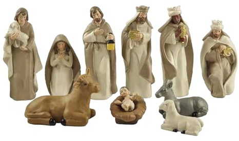 qixeuoa Weihnachtskrippe Figuren Set 10 Stück Krippenfiguren Set, Traditionelle Harz Jesus Krippe Szene Für Den Schreibtisch, Fenster, Dekoration, Heilige, Heiligabend Dekoration