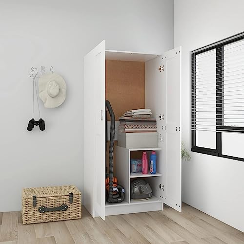 Frdhee Putzschrank Schlafzimmer Schrank,Kleiderschrank Weiß 82,5x51,5x180 cm Holzwerkstoff,Allzweckschrank für Wohnzimmer Büro Gartenhäuser