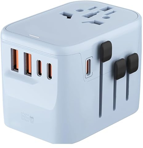 Universal Travel Adapter 65W GaN, International Power Adapter, Wall Charger, 5 USB Ports, Suitable for 180+Countries and Regions(Blue)
