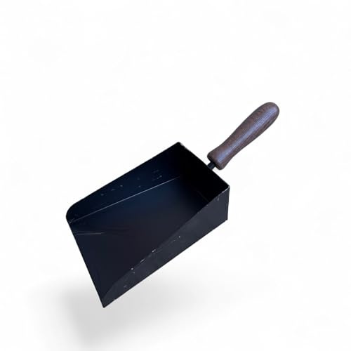 Paletta in Ferro Battuto per Camino e Stufa, Nero, con Manico in Legno, 36x15x2 cm