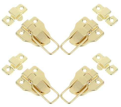 Ipetboom Lot de 4 Loquets Métalliques en Fer Or pour Boîte à Outils et Cabinet, Protection Stable Installation Facile, Style Rétro pour Décoration Intérieure