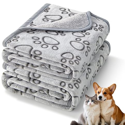 ZYETGH Hundedecke Katzendecken Waschbar Flauschig, 2 Stück Grau Fleecedecke für Hunde 104 x 76 cm Flanell Welpendecke für Sofas Welpendecke Sofaschoner Hundedecken Mittlere Hunde Katzen