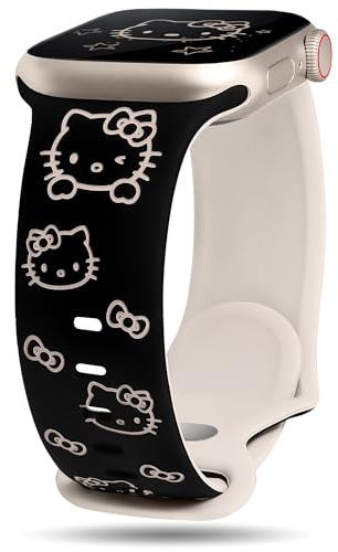 BEEXI Cute Cartoon Cat Engraved Silicone Strap Compatible with Apple Watch | cartoon cat strap fits 38-49mm, soft sport strap for iWatch Series, SE and Ultra