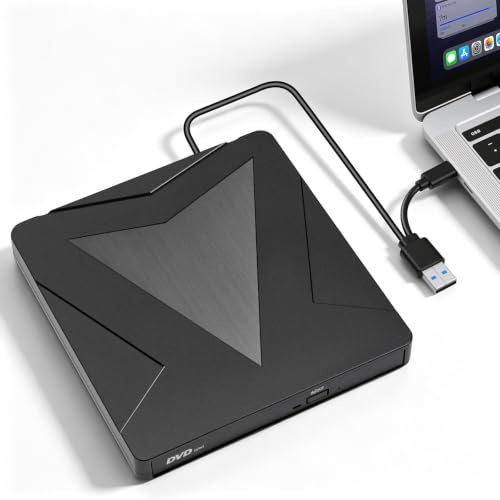 Lecteur CD/DVD Externe pour PC, Graveur DVD Externe USB 3.0 & Type-C, Lecteur DVD Externe Portable avec Lecture Rapide +/-RW, Compatible avec Windows 11/10/8/7, MacOS, Linux, PC Portable et Ordinateur