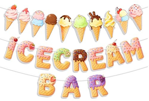 Eiscreme-Banner-Dekorationen, Deko-Zubehör für Eiscreme-Geburtstagsfeiern, bunte Girlanden-Fotorequisiten im Sommer-Süßwarenladen-Stil für Geburtstagsfeiern