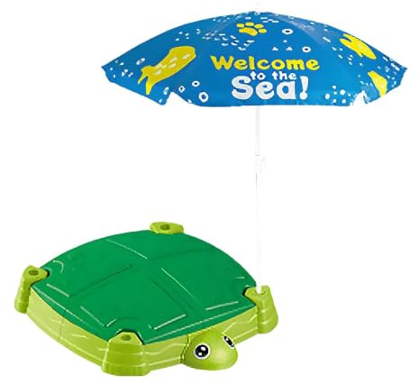 MFMEXUL Bac à Sable pour Enfants avec Couvercle et Pare-soleil, Table de Sable et D'eau Portable, Coffre à Jouets et Baignoire de Plage En PP Robuste et S, Tortue