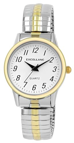 Excellanc Armbanduhr Damen Silber Zugarmband | Spangenuhr Damen klassisch | Damenuhr mit elastischem Zugband – Seniorenarmbanduhr Frauen silberfarben elegant