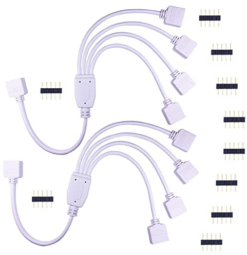LITAELEK 2pcs 5 polig RGBW LED Streifen Verteiler Kabel 1 zu 4 LED Splitter Kabel LED Stripe Verlängerungskabel Verbinder LED Schnellverbinder LED Eckverbinder für RGBW 5050 LED Strip -30cm, Weiß