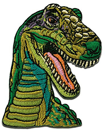 Mono-Quick Dinosaurier T Re x Aufnäher zum Aufbügeln 6,9 x 5 cm Bügelbild für Kinder Mädchen mit Dino Reptil, Bügelpatch Patches Bügelflicken