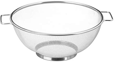 Relaxdays, Plateado, Colador, Escurridor con malla fina, Asas y base redonda, Apto para lavavajillas, Pasta, 26 cm Ø, Acero inoxidable