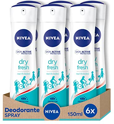 NIVEA Deodorante Spray Dry Fresh 6 x 150 ml, Deodorante donna per una protezione sicura 72h, Deo spray antitraspirante senza alcool e dermotestato per una piacevole sensazione di freschezza