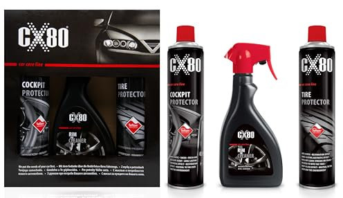 CX80 | Car Care Line Set 3-tlg. | Auto Reinigungsset für Innenraum, Reifen und Felgen | Optimale Autoreinigung, Pflege und Schutz aus hochwertigen Rohstoffen | 600ml pro Flasche