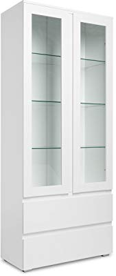 Newfurn Vitrine Vitrinenschrank Modern Holzvitrine II 80x191x 40 cm (BxHxT) II [Nikita.fourtyfour] in weiß/Weiß Wohnzimmer Schlafzimmer Esszimmer Flur Diele