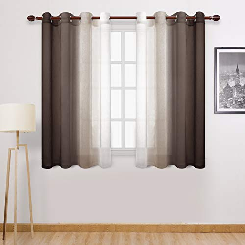 DWCN Ombre Sheer Vorhänge – Faux Leinen Halbvoile Ösen Top Farbverlauf Vorhänge für Schlafzimmer und Wohnzimmer, Set von 2 Fenstervorhängen Panels, 132 x 137 cm Länge, Schokoladenbraun