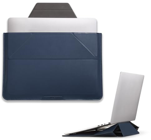 MOFT Laptoptasche Hülle & Laptop Ständer für 13-14 Zoll Laptop, Vegan Leder Laptoptasche mit Erweiterbarem Stauraum, 2 Verstellbare Winkel, Kompatibel mit MacBook Air/Pro 13-14 Zoll, Tiefes Blau