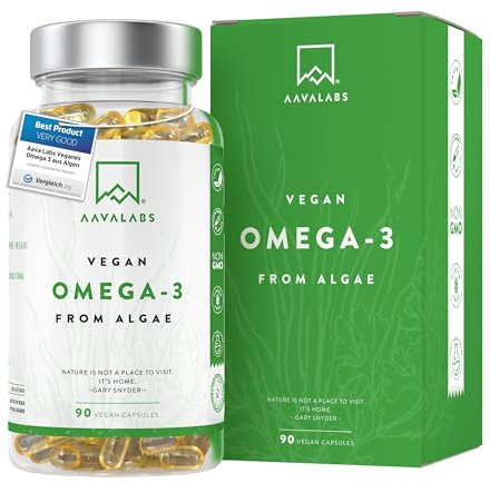 Omega 3 Vegano AAVALABS [ 1500 mg ] - de Aceite de Algas de Origen Vegetal Sostenible 750 mg DHA + 300 mg EPA por Dosis Diaria - Pureza Nórdica - 100% Vegano - 90 Cápsulas blandas