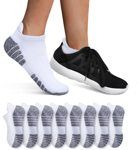 YouShow 8 Paar Sneaker Socken Herren Damen Gepolsterte Sportsocken 43-46 Atmungsaktiv Weiß Baumwolle Laufsocken