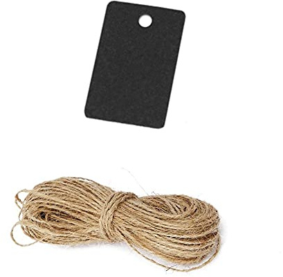 CHSYOO 500 x Kraftpapieranhänger, schwarze Geschenkanhänger, 3.3X2CM quadratische kleine Anhänger aus Kraftpapier und 10M natürliches Jute-Seil für Hochzeit, Weihnachten, Party-DIY-Dekoration