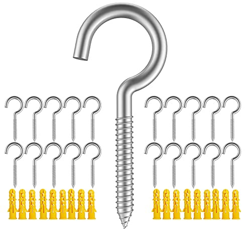 20 Stück Metallhaken, 304 Edelstahl-Schraubhaken, selbstschneidende Ösenring-Bolzenhaken, Holzklemmen-Ösenlochhaken, Hängelampen und Drähte, starke Augenbolzen für den Innen