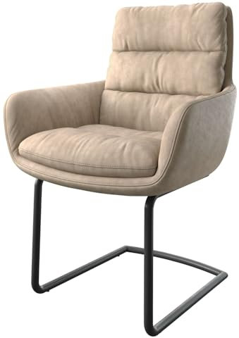 Schwingstuhl Abelia-Flex mit Armlehnen Freischwinger rund Schwarz Mikrofaser Beige Vintage