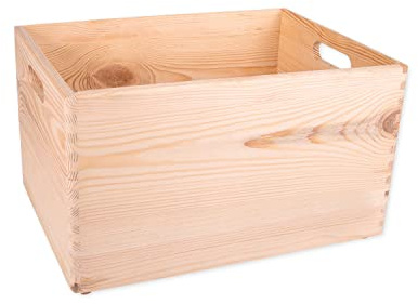 Unfinished Wood Box No Lid With Handles For Storage, Decoration, Organisation, Large Natural Wooden Craftsmanship, Rustic Home Decor, 40 x 30 x 23 cm.