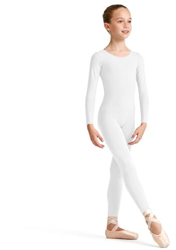 Bodies da ballo per balletto, tuta a maniche lunghe con cerniera, body nude per ginnastica sportiva ritmica, tutina da bambina elastica ballerina yoga 1-12 anni, bianco, 10-12 Anni