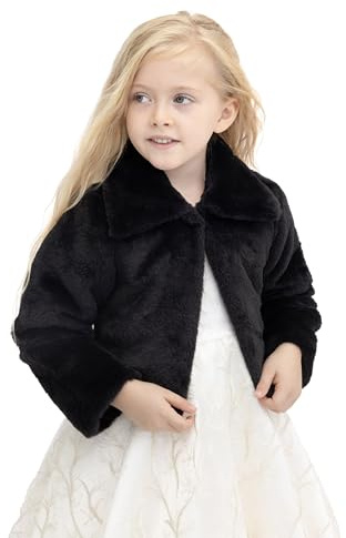 Lilax Girls Cozy Faux Fur Bolero Dress Coat (4T, Black)