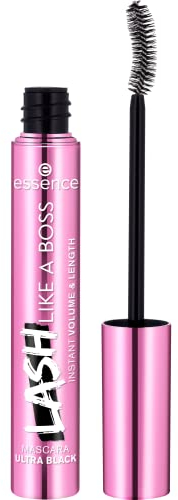 Essence Cosmetics LASH LIKE A BOSS máscara de pestañas ultranegra volumen y longitud al instante, dar volumen, curvar, Ultranegro, intensivo, 9.5 ml