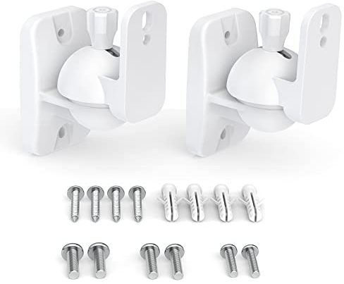 HomeMount Supporto Altoparlanti da Parete, Regolabile ±20°/±70°, Metallo Robusto, Universale, Salvaspazio, Facile Montaggio, Portata 8 Libbre (Bianco, 2 Pack)