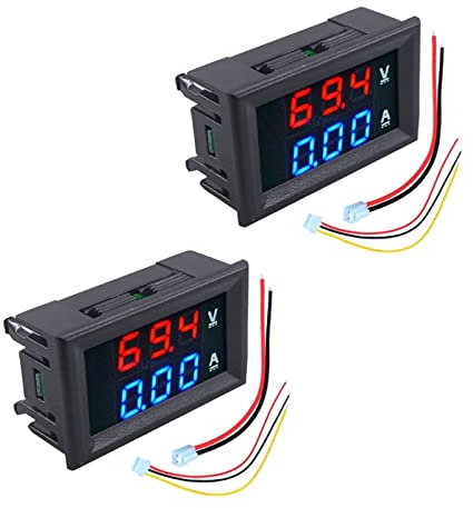 VOKTTA 2PCS 10A Voltímetro digital Amperímetro DC 0~100V 0.28 Panel de pantalla LED dual 3 Bits Amp Voltaje Corriente Volt Amp Meter Tester (Rojo-Azul)