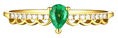 Lieson Freundschaftsringe Damen, Damen 18K Gelbgold Ringe Verlobung Krone 0.39ct Smaragd mit Diamant Hochzeitsring Gold Eheringe Große 61 (19.4)