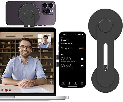 imluckies Support Magnétique pour Téléphone Portable et Ordinateur Portable, 180° Réglable pour Caméra de Continuité Compatible avec Magsafe iPhone & TV, pour iOS 16 17 & MacOS 13 Ventura, Noir