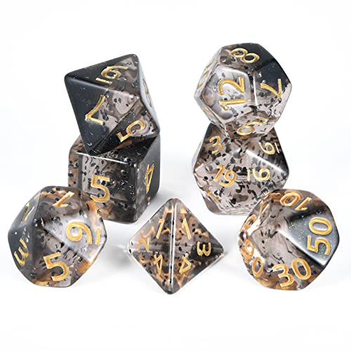 FLASHOWL Kristallband tärning D20, D&D, bordsspel, svart, akryl, polyhedral, 7 stycken, 16 mm