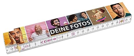 2 Meter Zollstock bedrucken mit 6 Fotos - Beidseitig bedruckter Zollstock mit 6 Bilder personalisierte Geschenke für Handwerker | Buchenholz