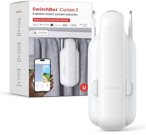 SwitchBot Smart Automatischer Vorhangöffner - Bluetooth Fernbedienung mit App/Timer, Aufgerüsteter Hochleistungsmotor, Kompatibel mit Alexa, Google Home(SwitchBot Hub erforderlich) (Curtain 3, U Rail)