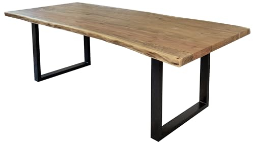SAM Esstisch 240 x 100 cm Cali, Baumkantentisch naturfarben, Akazienholz massiv, U-Gestell aus Metall Schwarz, aufgedoppelte Kanten 25+25 mm