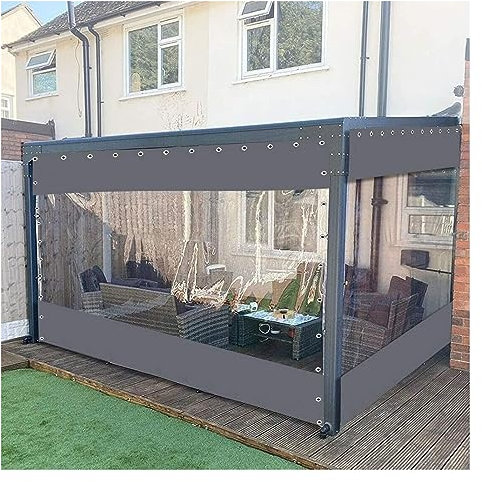 WZYJLyds Klare Planenvorhänge für den Außenbereich, 0,35mm wasserdichte PVC-Plane Mit Ösen, Pergola Terrasse Veranda Pavillon Garten Transparente Seitenwände, wetterfest, Anpassbar