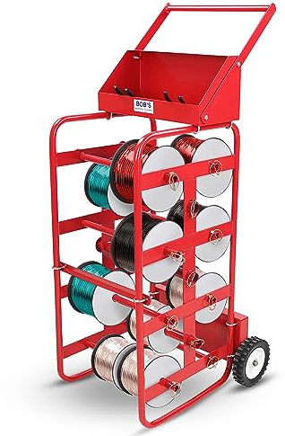 BISupply Electrical Wire Spool Rack - 11 Axle Portable Bulk Cable Reel - 150lb Capacity Wire Caddy Dolly Cart with Storage Tray