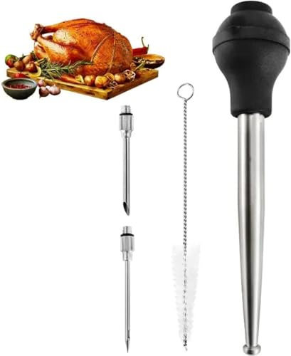 Large Turkey Baster, Stainless Steel Baster Tool for Cooking with Cleaning Brush and Marinade Tools, Professional Turkey Baster Syringe for Oiling and Marinating Turkey, Beef, Pork, Fish(10.9Inch)