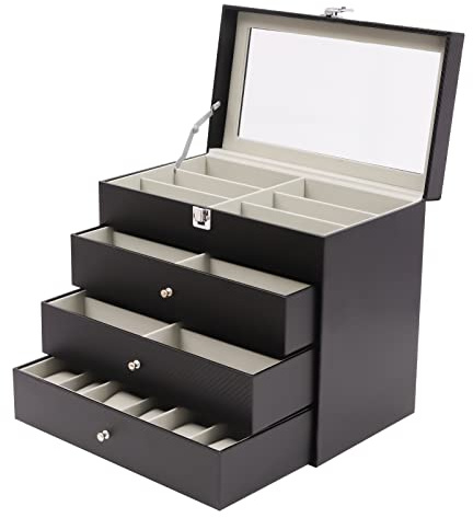 Caskunbsy Sonnenbrillen Organizer Schmuckaufbewahrung für Den Kleiderschrank, 18 Sonnenbrillen Aufbewahrungsbox Brillenkoffer Brillen Leder Brillen Organizer Schwarz Brillen Box, für Sonnenbrillen