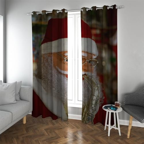 HOBBOY Weihnachtsthema Fenster Drapes Weihnachtsmann Muster Druck Verdunkelungsvorhänge für Schlafzimmer Wohnzimmer Verdunkelung Sichtschutz Vorhang Rot & Weiß 2 Paneele 2xW140xL290cm