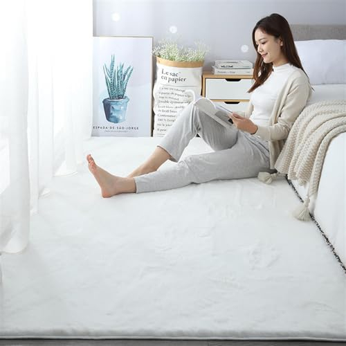 ZWPILY Hochflor Teppich, Einfarbig, Flauschiger Langflor Teppich, Shaggy Flokati, Rechteckig, Pflegeleicht, Wohnzimmerteppich - Fellteppich - Modern Kunstfell Carpet für Schlafzimmer,Weiß,80x160 cm