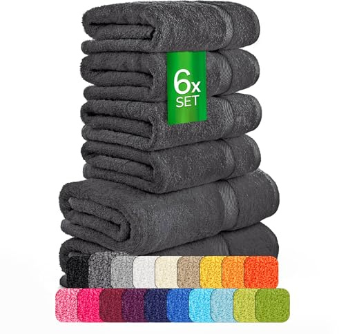 etérea Carli Handtuch Set 6-TLG Frottee 500 g/m² saugstark – Graphit | 6er Set: 2x Duschtuch, 2x Handtuch, 2x Gästehandtuch · Trocknergeeignet · 500 g/m² · 100% Baumwolle · OEKO-TEX Made in Green