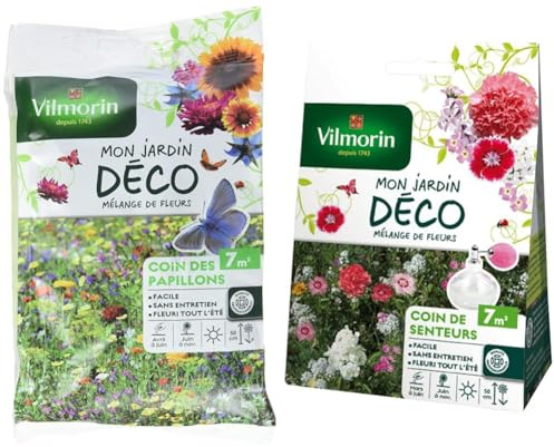 Vilmorin 5867607 Pack de Graines Mélange de Fleurs Coin des Papillons 7 m² & 5862907 Pack de Graines Mélange de Fleurs Coin de Senteur 7 m²