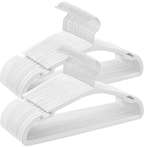 SONGMICS Velvet Hangers - Set of 50 Coat Hangers, 43 x 21 cm, Non-Slip with Wide Shoulder Notches, Trousers Bar, 360?Swivel Hook, Space-Saving for Wardrobe, Cloud White