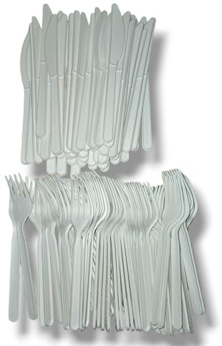 100 Posate in fibra di zucchero 100 Pezzi In Kit 50 Forchetta + 50 Coltello Oppure 50 Forchetta + 50 Cucchiaio (50 Coltelli + 50 Forchette)