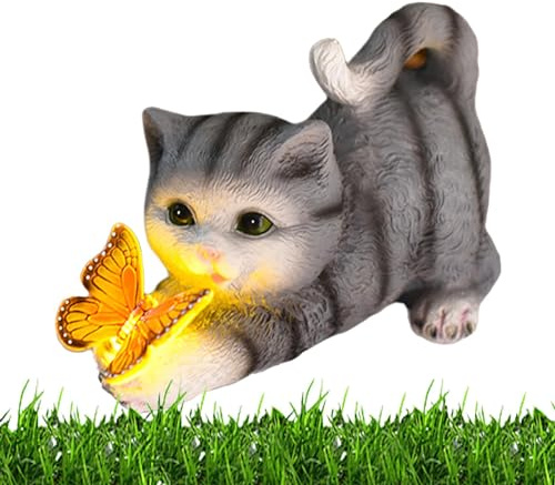 Lumières solaires pour Chats pour Jardin extérieur, Statue de Jardin pour Chats - Figurine de Chat décoration en Plein air, lumières solaires Statue d'extérieur décorations de Jardin