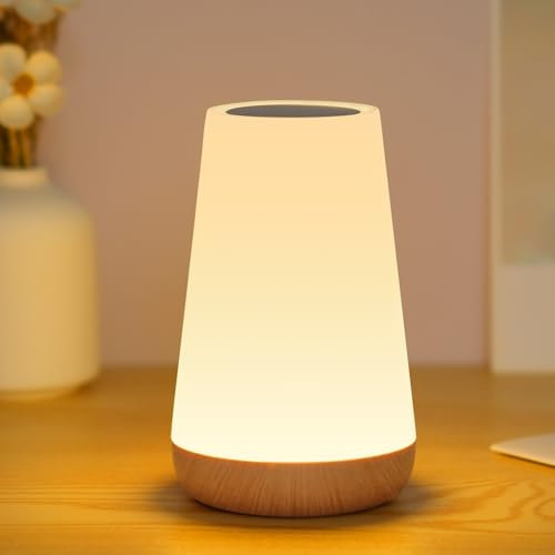 WARMLIO Bedside Lamp Touch Dimmable with Remote Control, LED Table Lamp Wireless with 13 Colours and 4 Modes, Night Light Baby USB Rechargeable Night Lamp with 5 Brightnesses & Timing for Bedroom