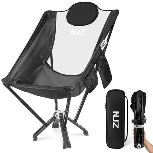 NJZ Campingstuhl Hochlehner 600LBS Campingstuhl Faltbar Stark Robust Leichtgewicht Klappstuhl Camping Leicht Im Freien Schnelle Einrichtung with Tragetasche Faltstuhl Camping für Garten Schwarz
